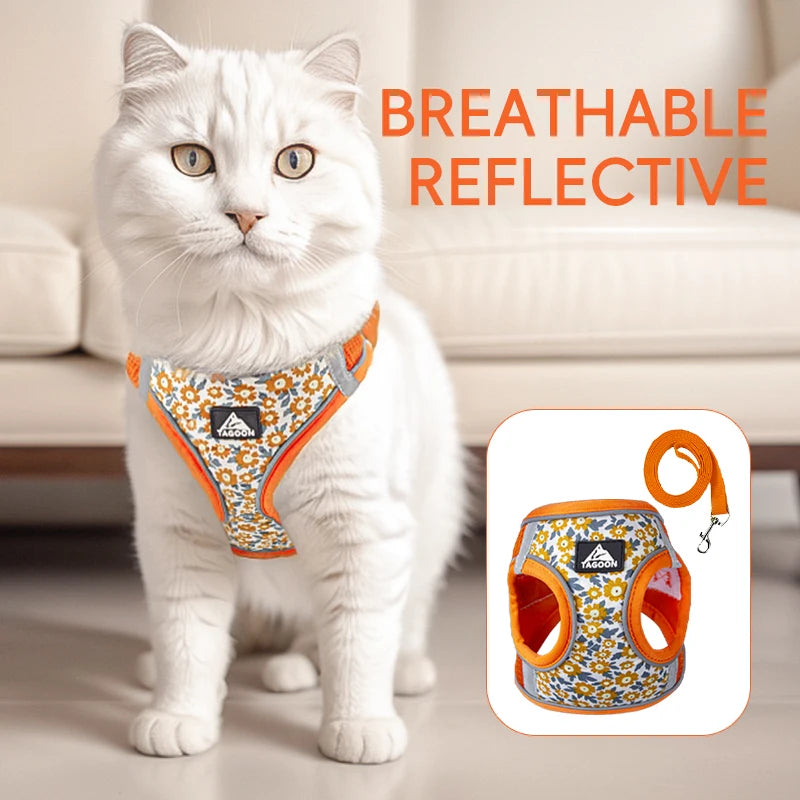Breathable Escape-Proof Vest Cat Harness with Reflective Leash - Adjustable Lightweight Comfortable Kitten Harness Set for Outdo